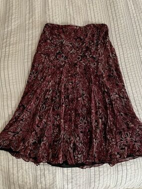 Silk Purple Floral A-Line Midi Skirt